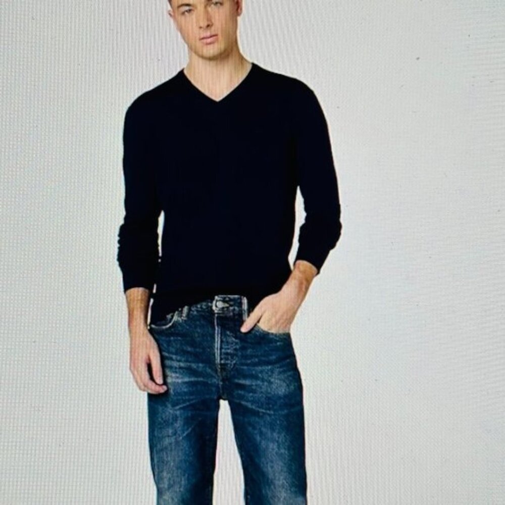 [New] Calvin Klein (L) Black Soft Merino Wool Blend V Neck Sweater RN# 36543
